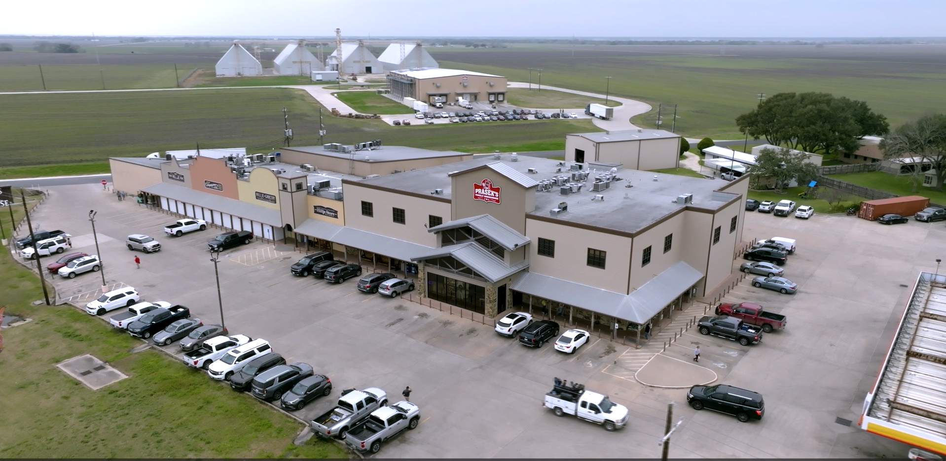 Prasek's bakery and convenience store with meat production facilities behind.