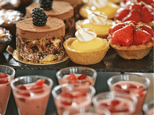 Selection of cold desserts in a bakery stored with Portabull Cold Storage- NEW